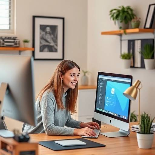 Image of Emily Carter working on a design project on her computer.