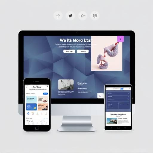 Web design mockup showing user interface elements and responsive layouts